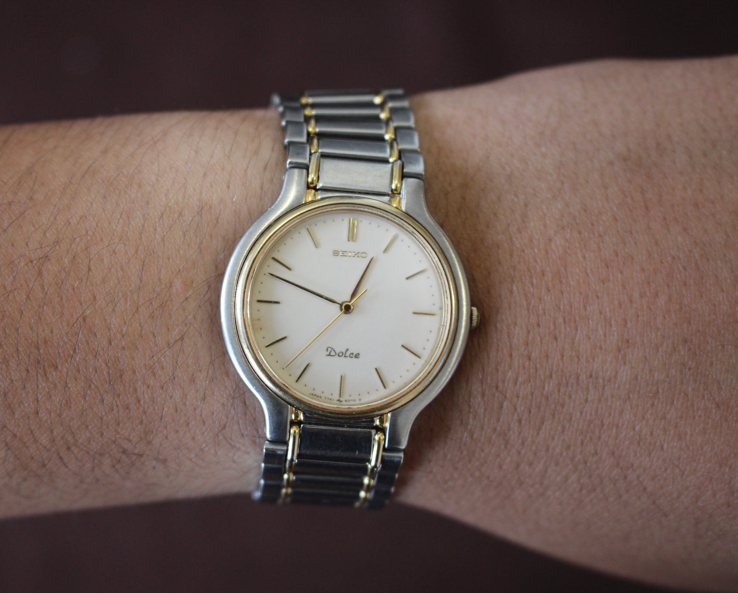 Vintage Seiko Dolce Two Tone Women's Dress Watch - 7741-6050 - Made 1988