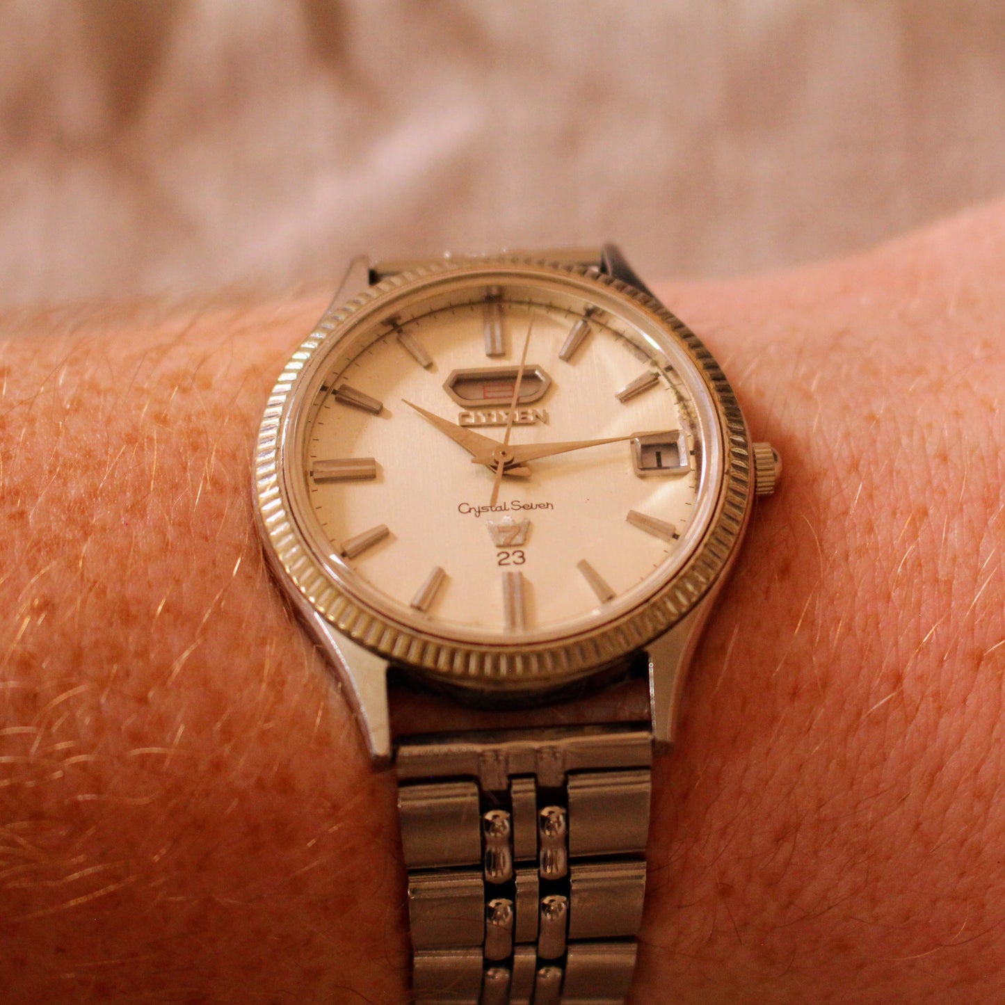 Vintage Citizen Crystal Seven - Brushed Silver Dial Automatic - Day Date