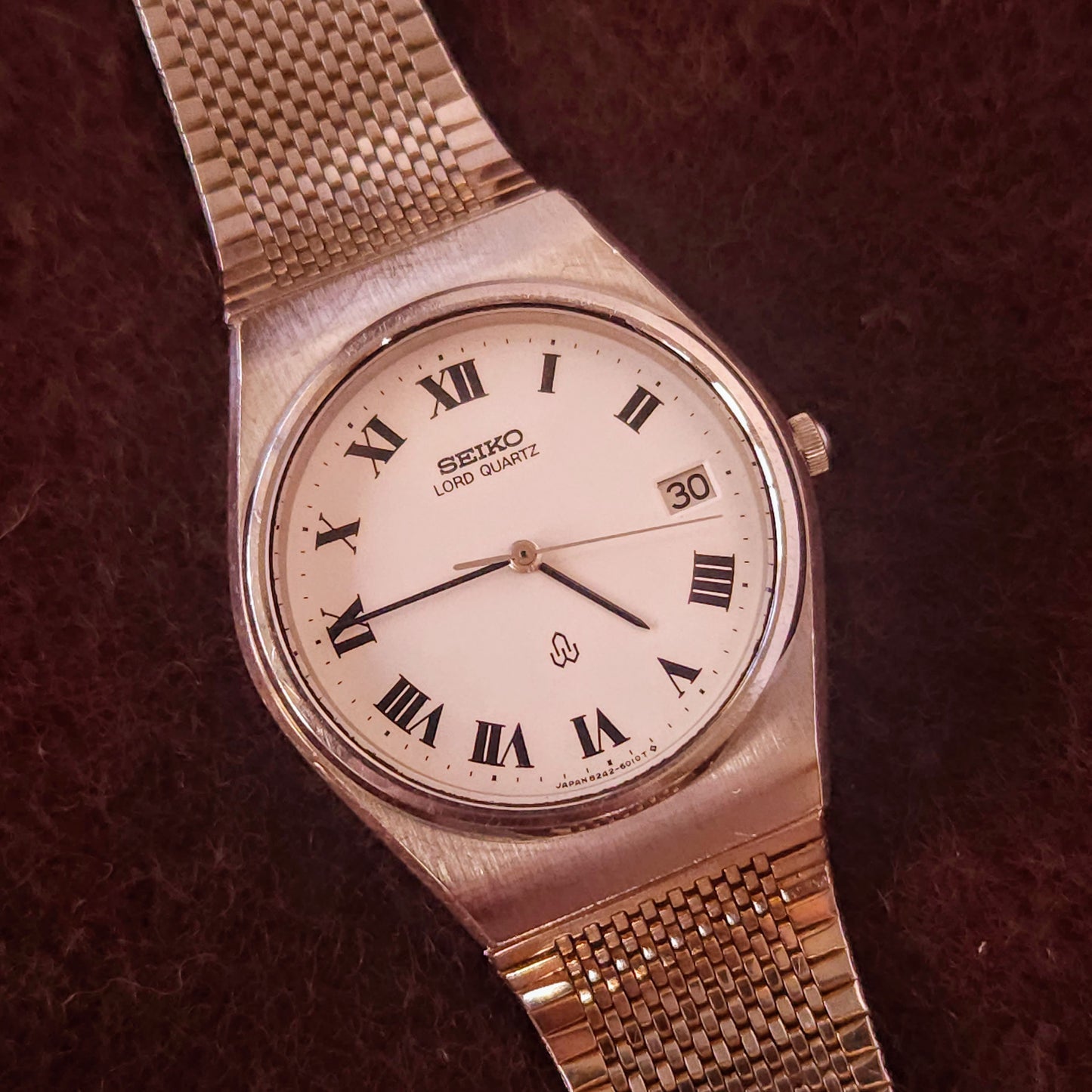 Vintage Seiko Lord Quartz Roman Numerals Mens Watch - 8242-6000 - Made 1980 - Jake's Curated Vintage
