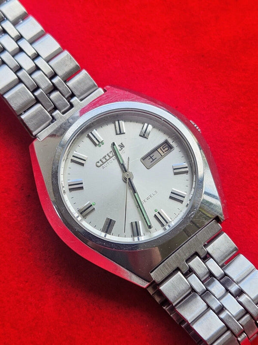 Citizen Automatic Wrist Watch 21 Jewels Day Date Silver Dial - Jake's Curated Vintage 