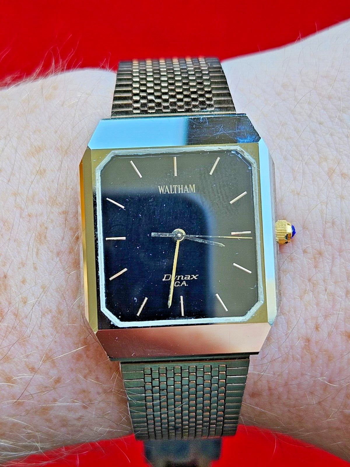 Vintage Waltham Dynax CA Tungsten Carbide Black Face Dress Watch - Jake's Curated Vintage 