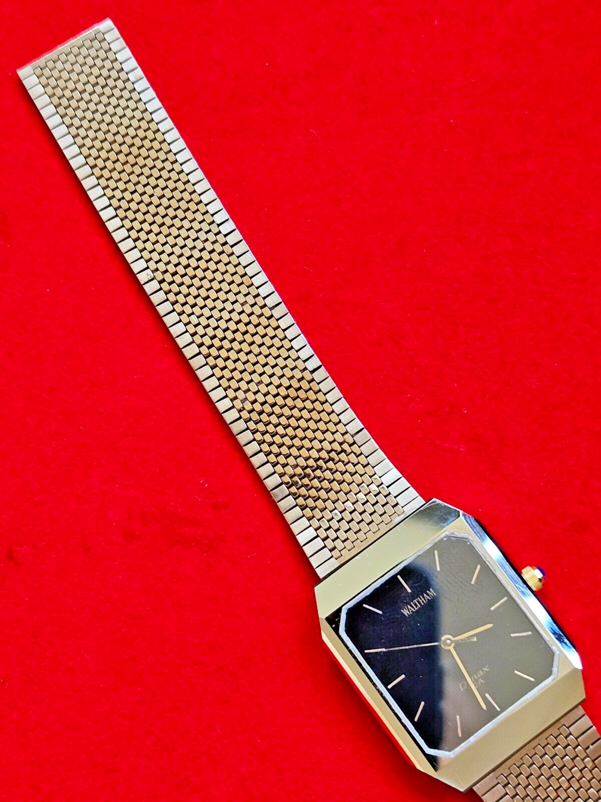 Vintage Waltham Dynax CA Tungsten Carbide Black Face Dress Watch - Jake's Curated Vintage 