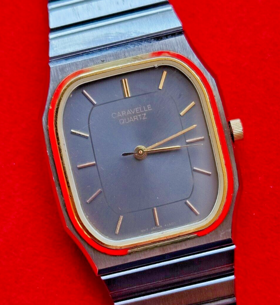 Vintage Bulova 'Caravelle' Black and Gold Mens Dress Watch - Fully Working - Jake's Curated Vintage 