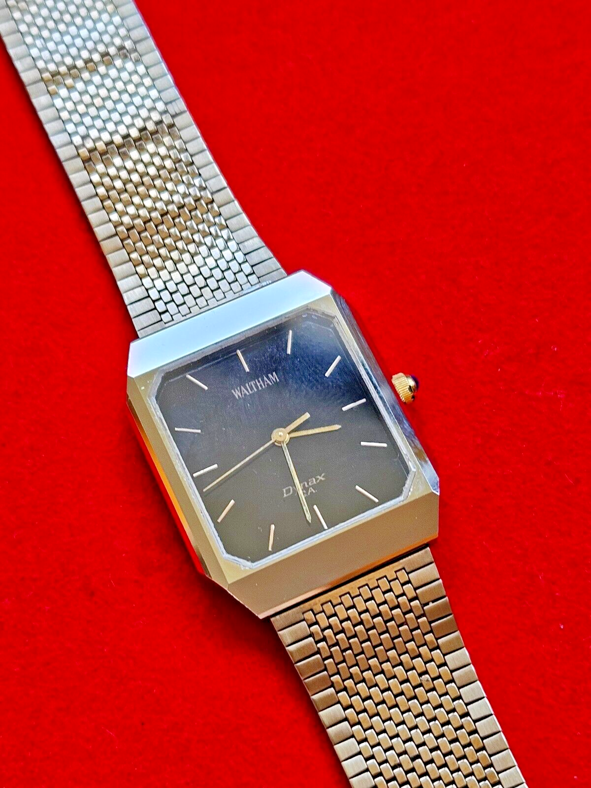 Vintage Waltham Dynax CA Tungsten Carbide Black Face Dress Watch - Jake's Curated Vintage 