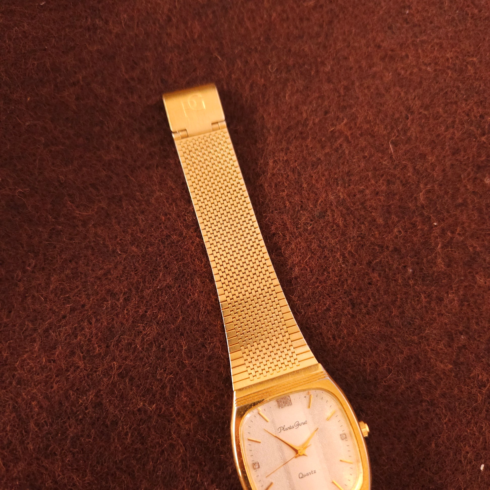 Vintage Planta Genet Square Gold Textured Dial Cut Glass Womens Watch - Jake's Curated Vintage 