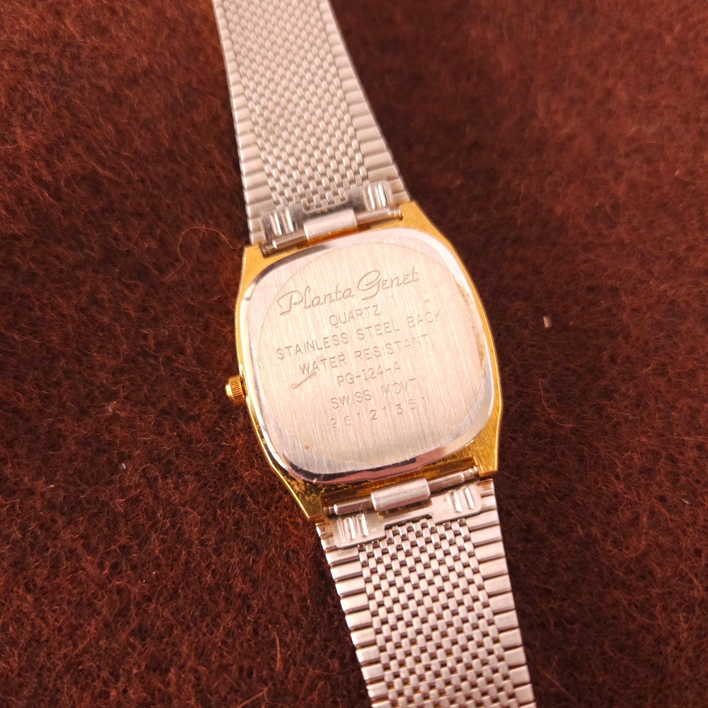 Vintage Planta Genet Square Gold Textured Dial Cut Glass Womens Watch - Jake's Curated Vintage 