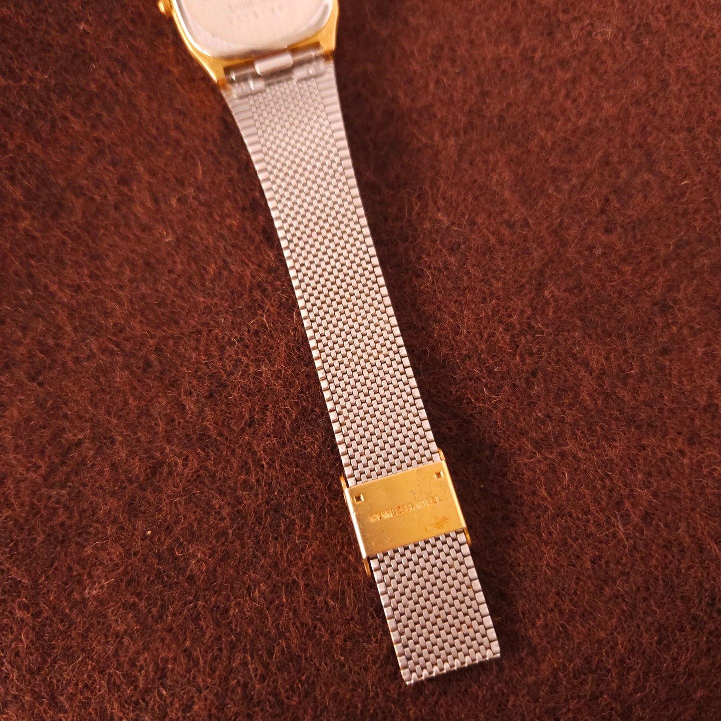 Vintage Planta Genet Square Gold Textured Dial Cut Glass Womens Watch - Jake's Curated Vintage 