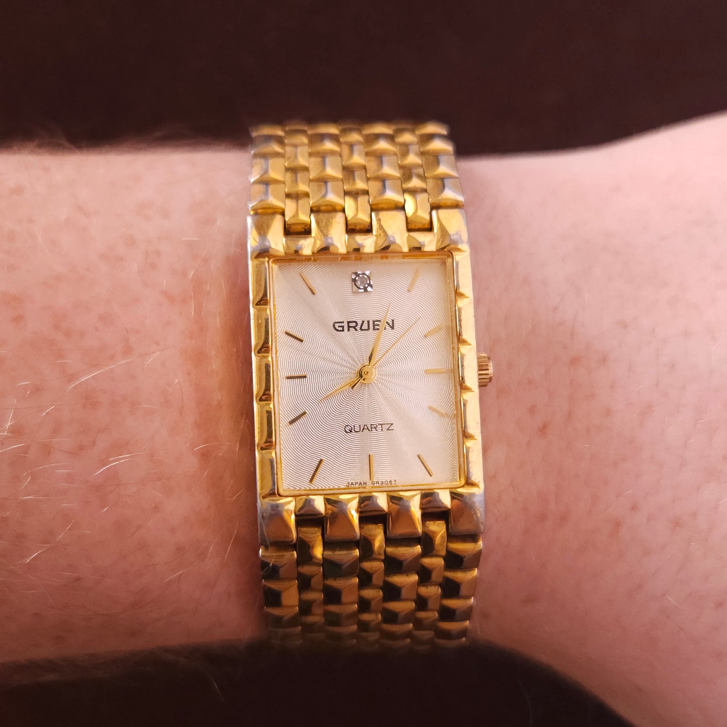 Vintage Gruen Swiss Gold Patterned Dial Ladies Dress Watch - Jake's Curated Vintage 