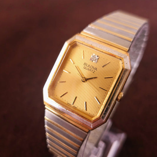 Vintage Bulova Two Tone Striped Dial Womens Vintage Watch