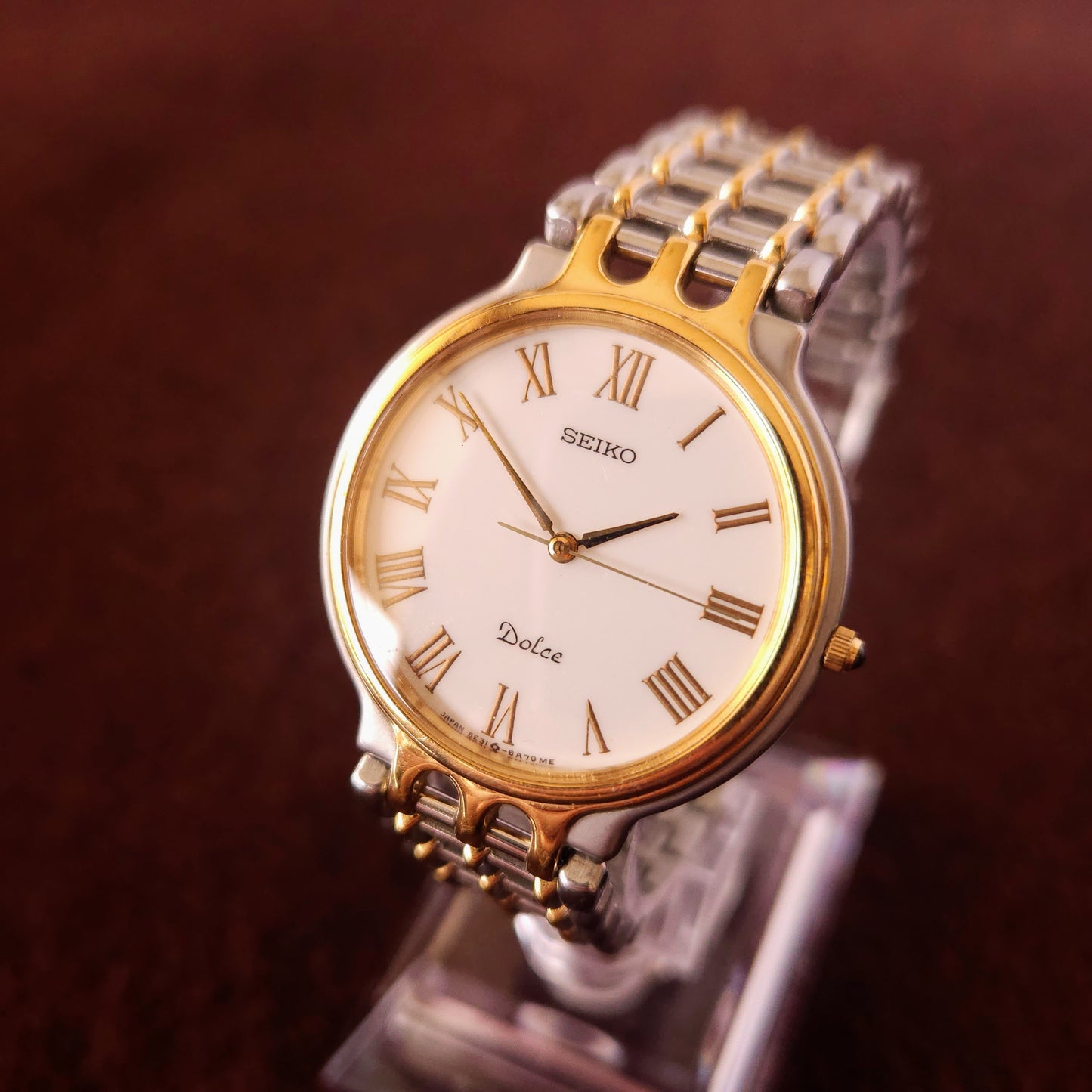 Vintage Seiko Dolce Two Tone Womens Dress Watch - 5E31-6A70 - Made ~1989