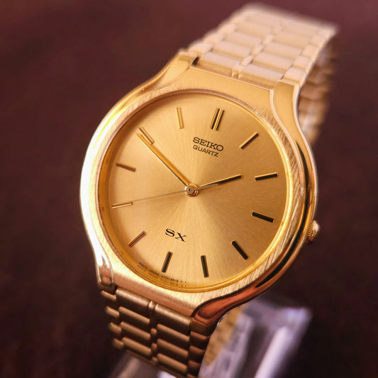 Vintage Seiko SX Gold Brushed Dial and Case Mens Watch - V701-6K00 - Made 1992