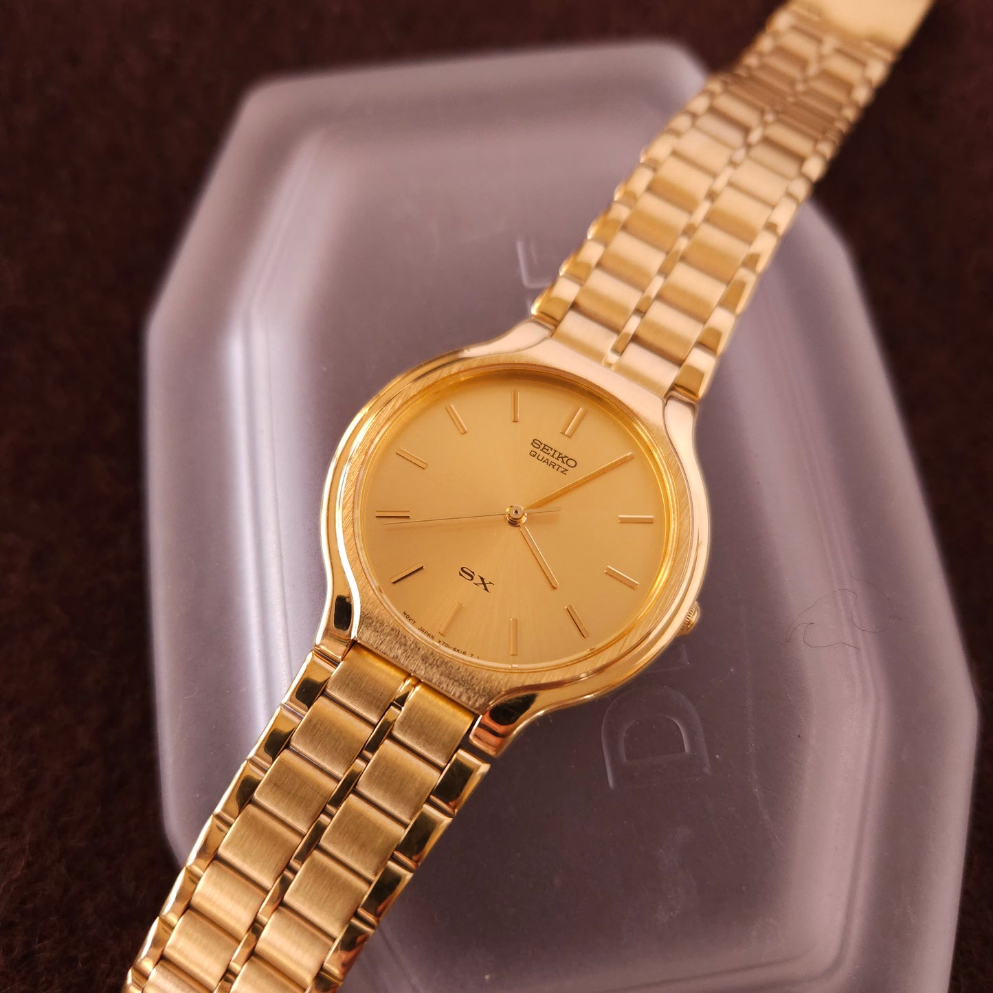 Vintage Seiko SX Gold Brushed Dial and Case Mens Watch - V701-6K00 - Made 1992