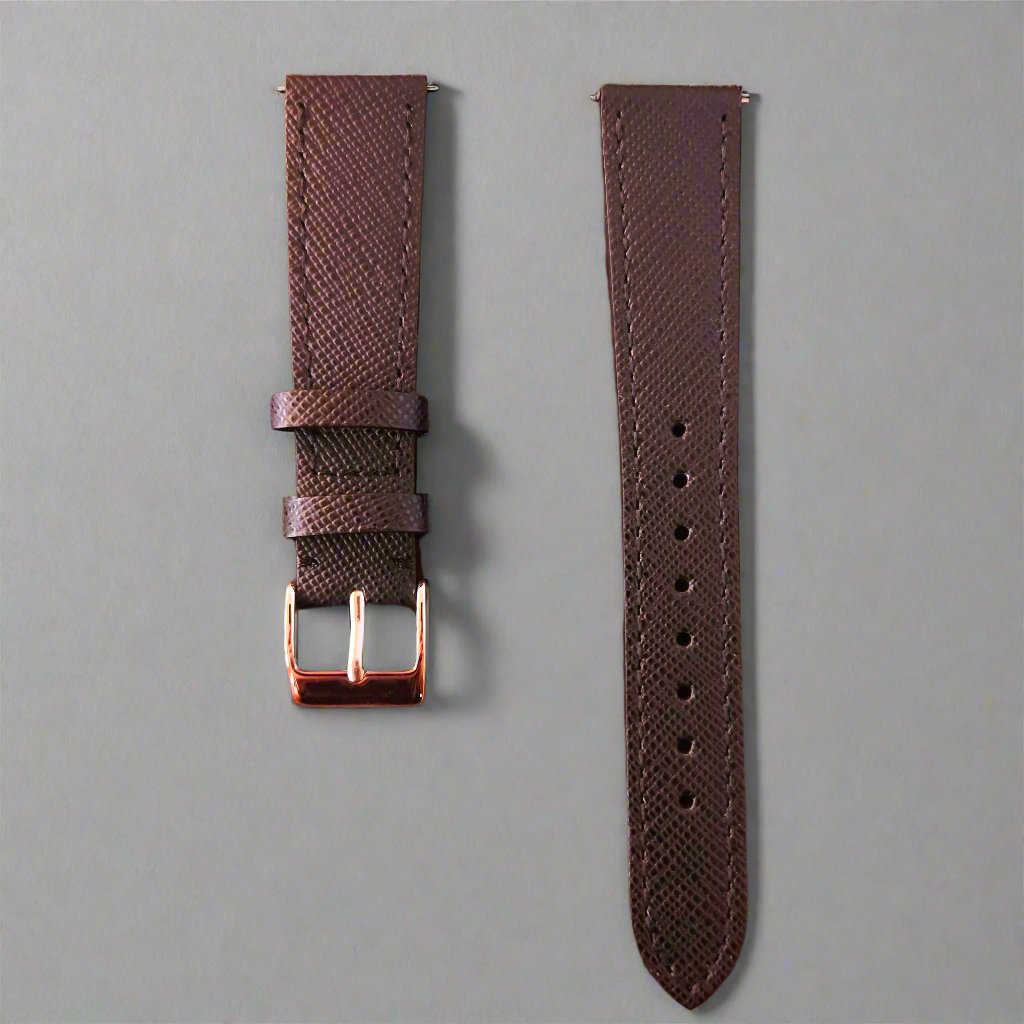 Black Luxury Saffiano Leather Watch Strap - Gold & Silver Hardware - 18 & 20mm