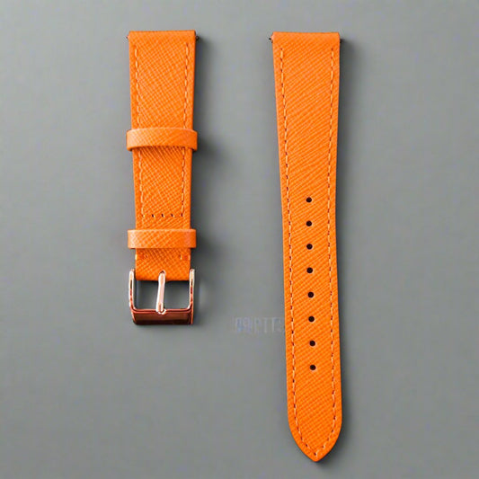 Tan Luxury Saffiano Leather Watch Strap - Gold & Silver Hardware - 18 & 20mm