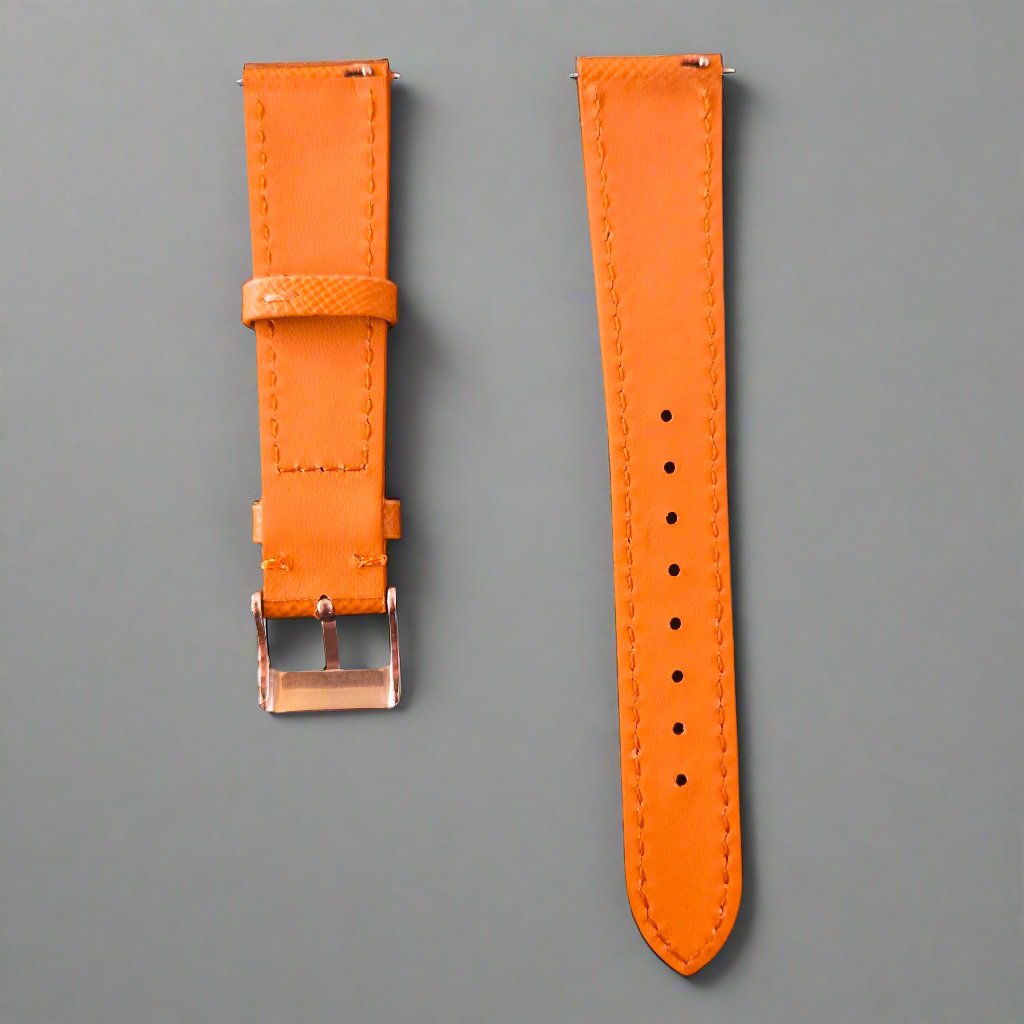 Tan Luxury Saffiano Leather Watch Strap - Gold & Silver Hardware - 18 & 20mm