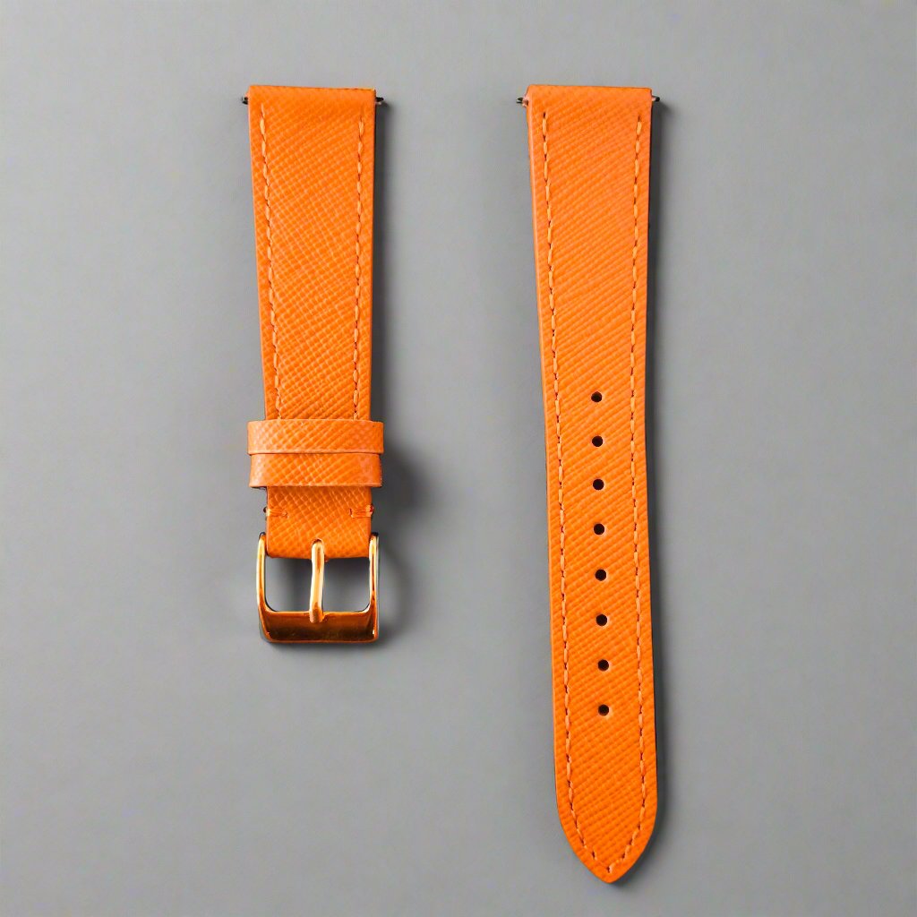 Tan Luxury Saffiano Leather Watch Strap - Gold & Silver Hardware - 18 & 20mm