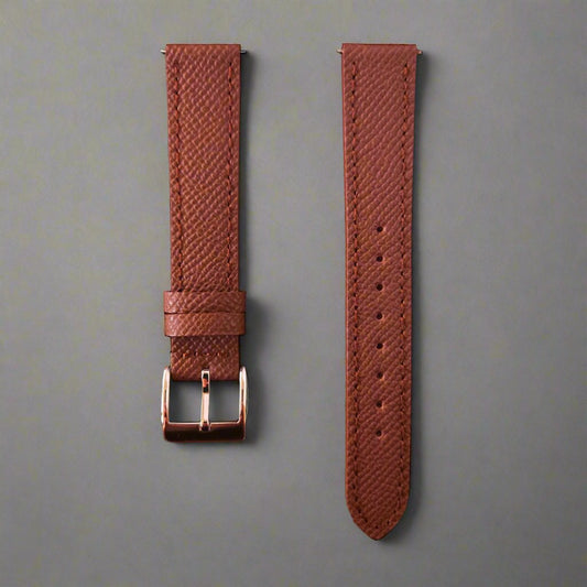 Brown Luxury Saffiano Leather Watch Strap - Gold & Silver Hardware - 18 & 20mm