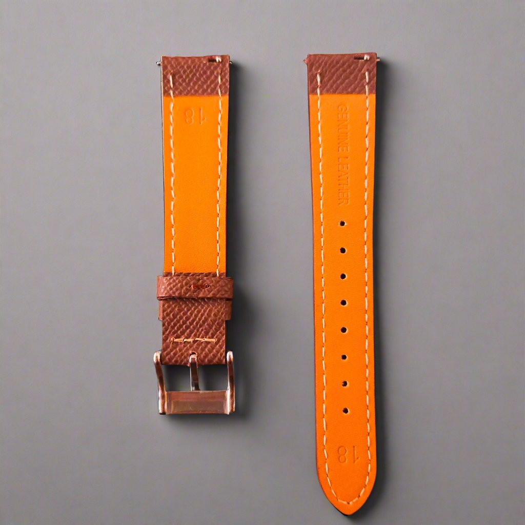 Brown Luxury Saffiano Leather Watch Strap - Gold & Silver Hardware - 18 & 20mm