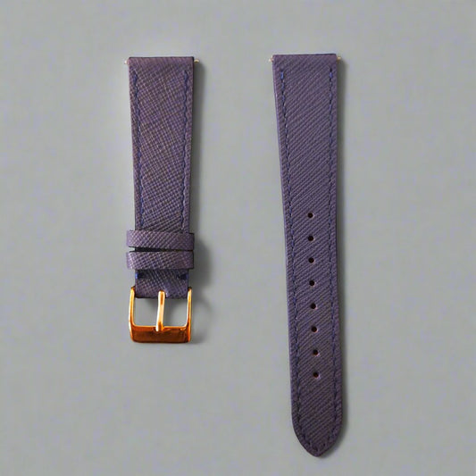 Dark Blue Saffiano Leather Watch Strap - Gold & Silver Hardware - 18 & 20mm