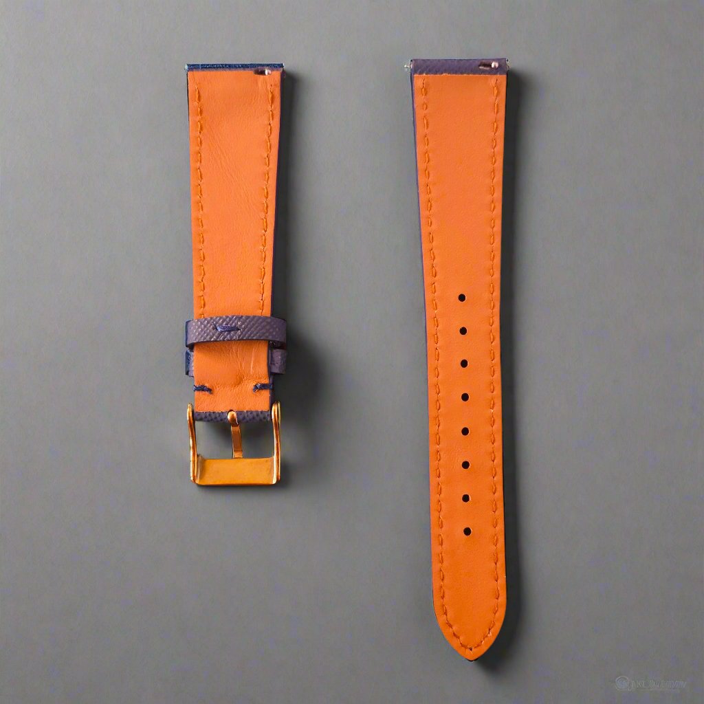 Dark Blue Saffiano Leather Watch Strap - Gold & Silver Hardware - 18 & 20mm