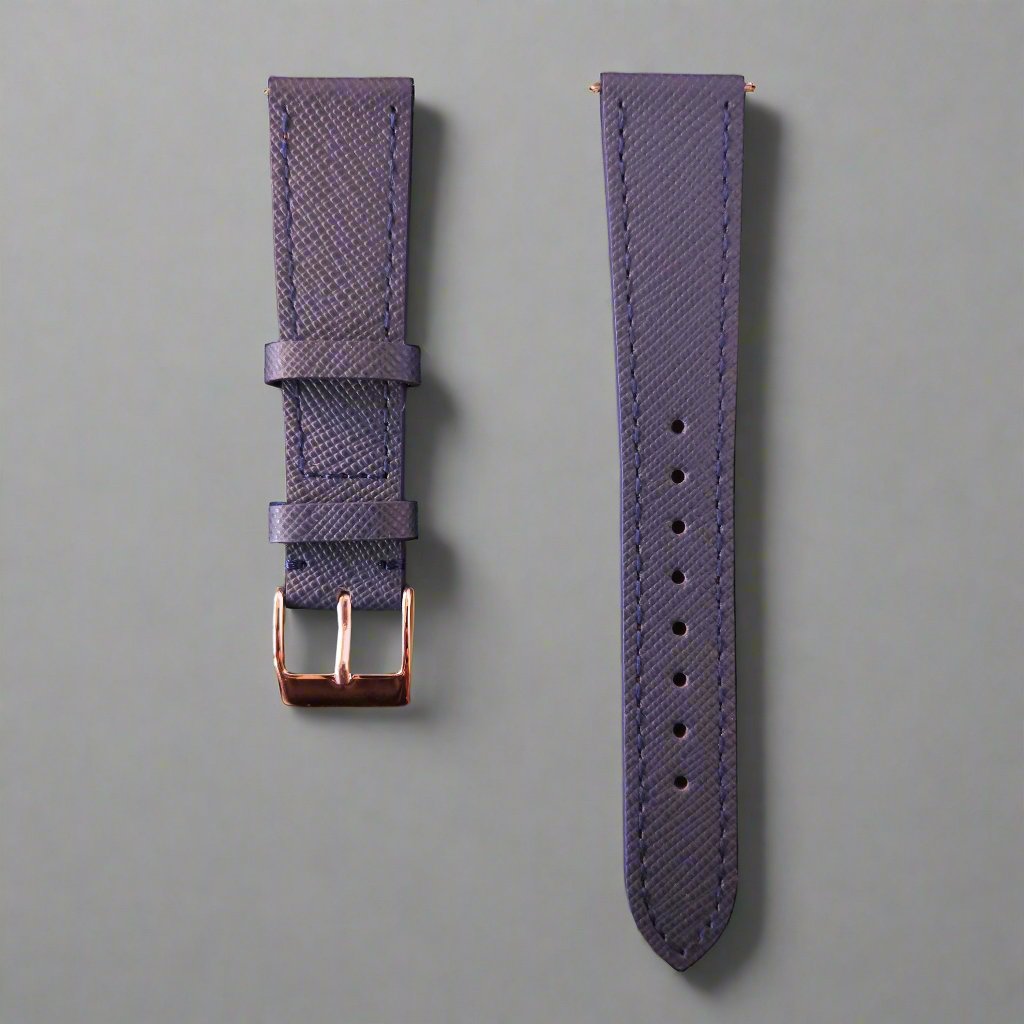 Dark Blue Saffiano Leather Watch Strap - Gold & Silver Hardware - 18 & 20mm