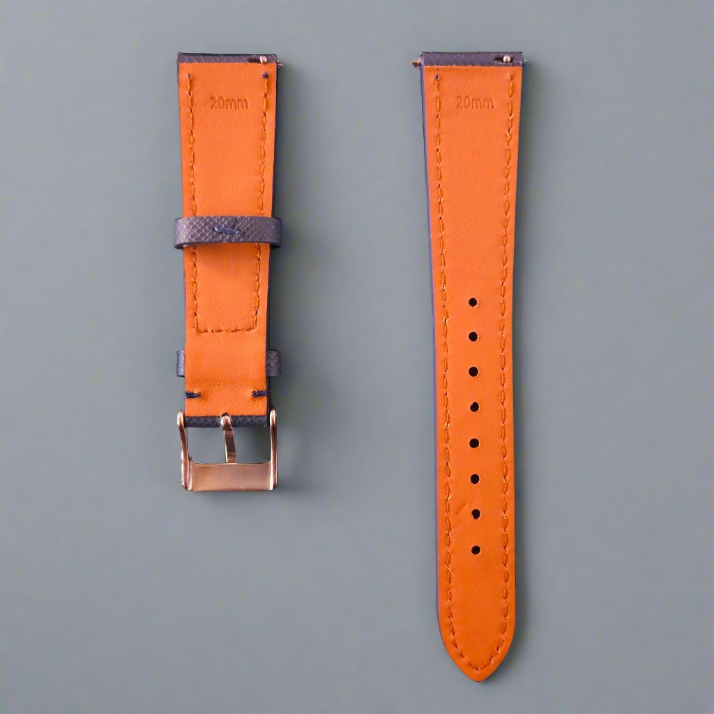 Dark Blue Saffiano Leather Watch Strap - Gold & Silver Hardware - 18 & 20mm