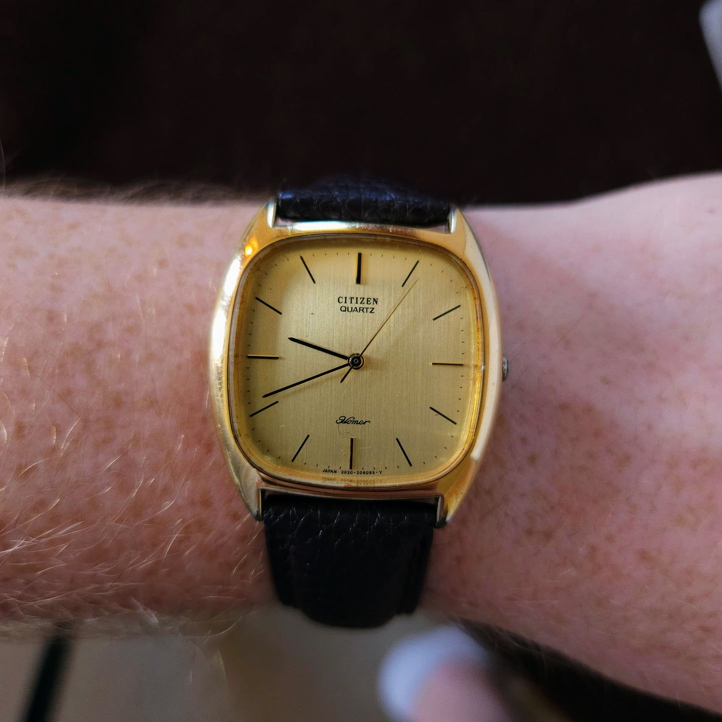 Vintage Citizen Square Art Deco Gold Brushed Dial Mens Watch - Made 1970s