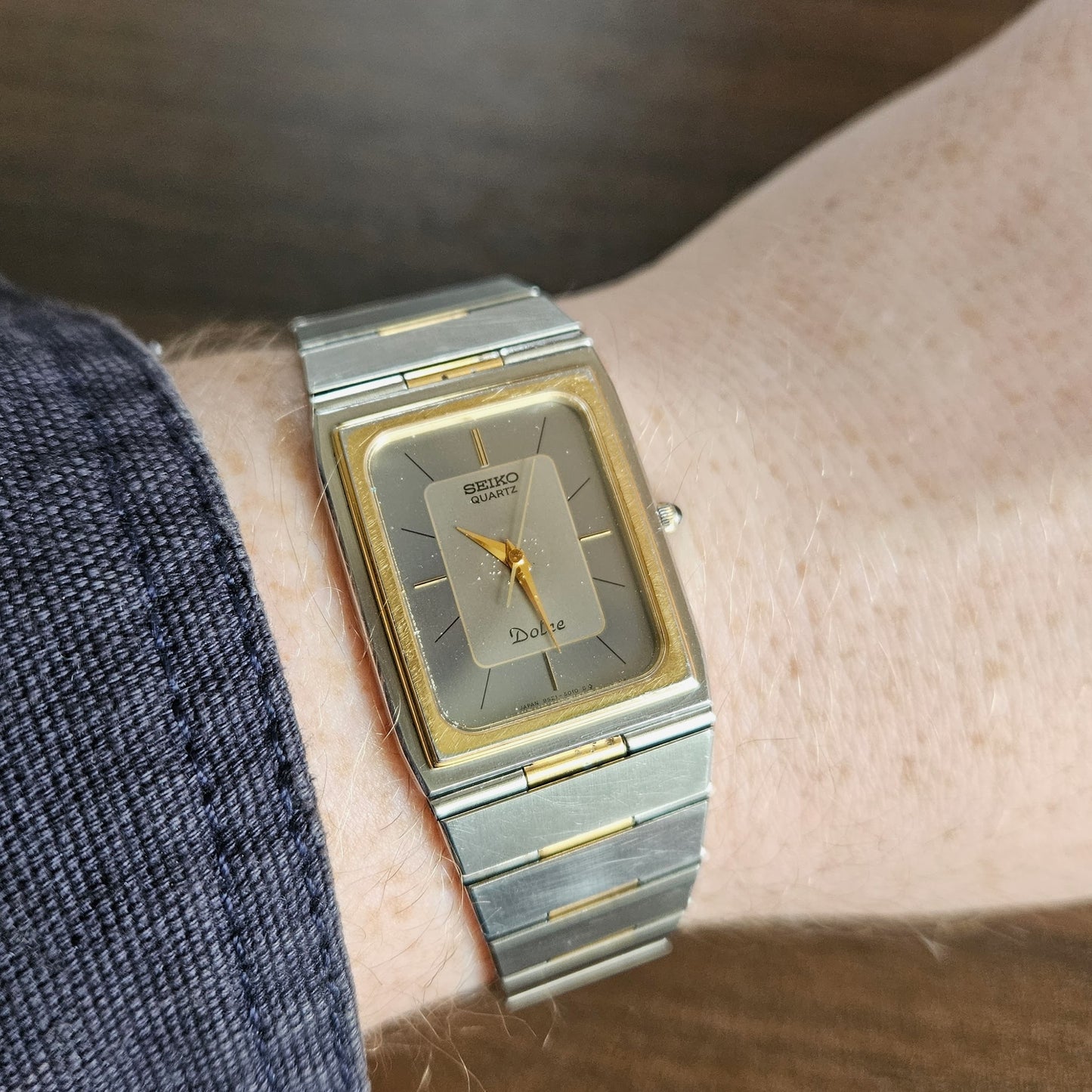 Vintage Seiko Dolce Two Tone Integrated Tank Mens Watch - 9521-5010 - 1982