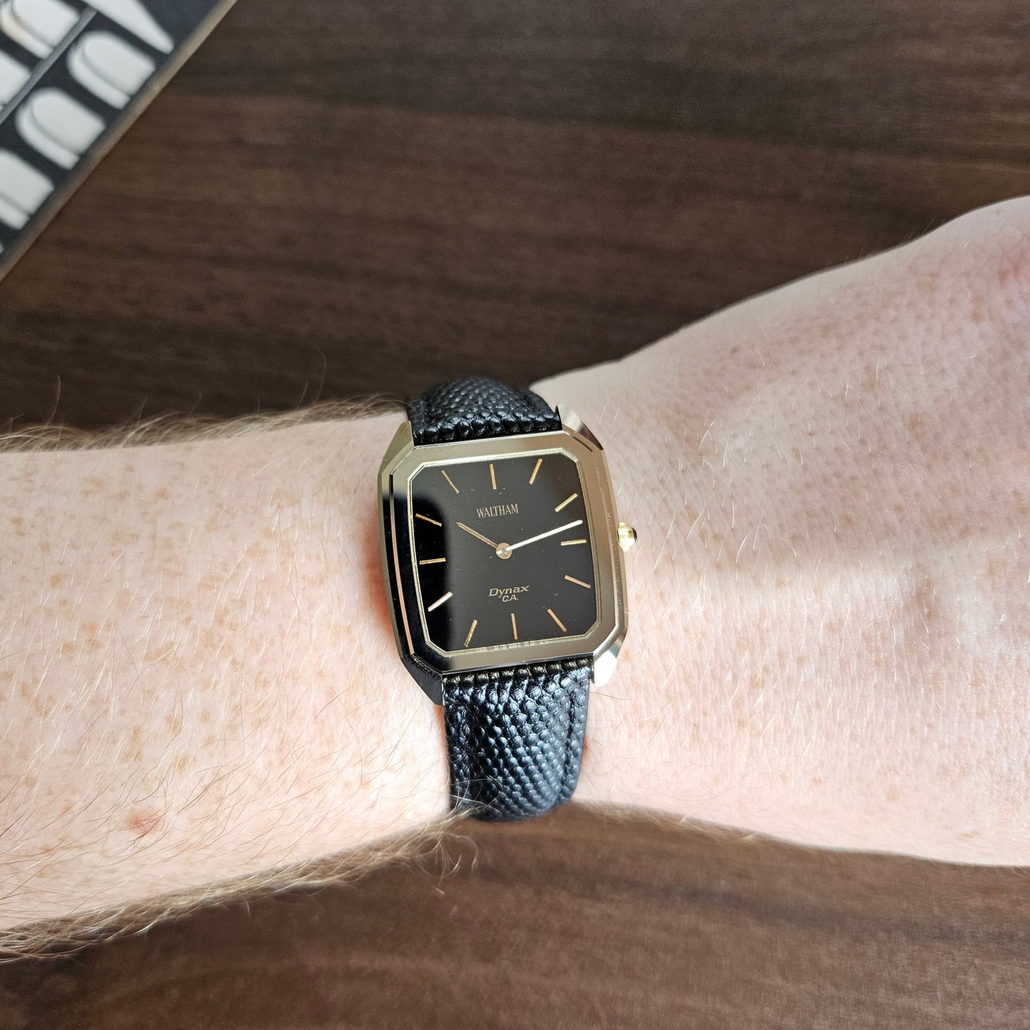Vintage Waltham Dynax C.A. Ceramic Tank Style Dress Watch - Black Dial - 1980s