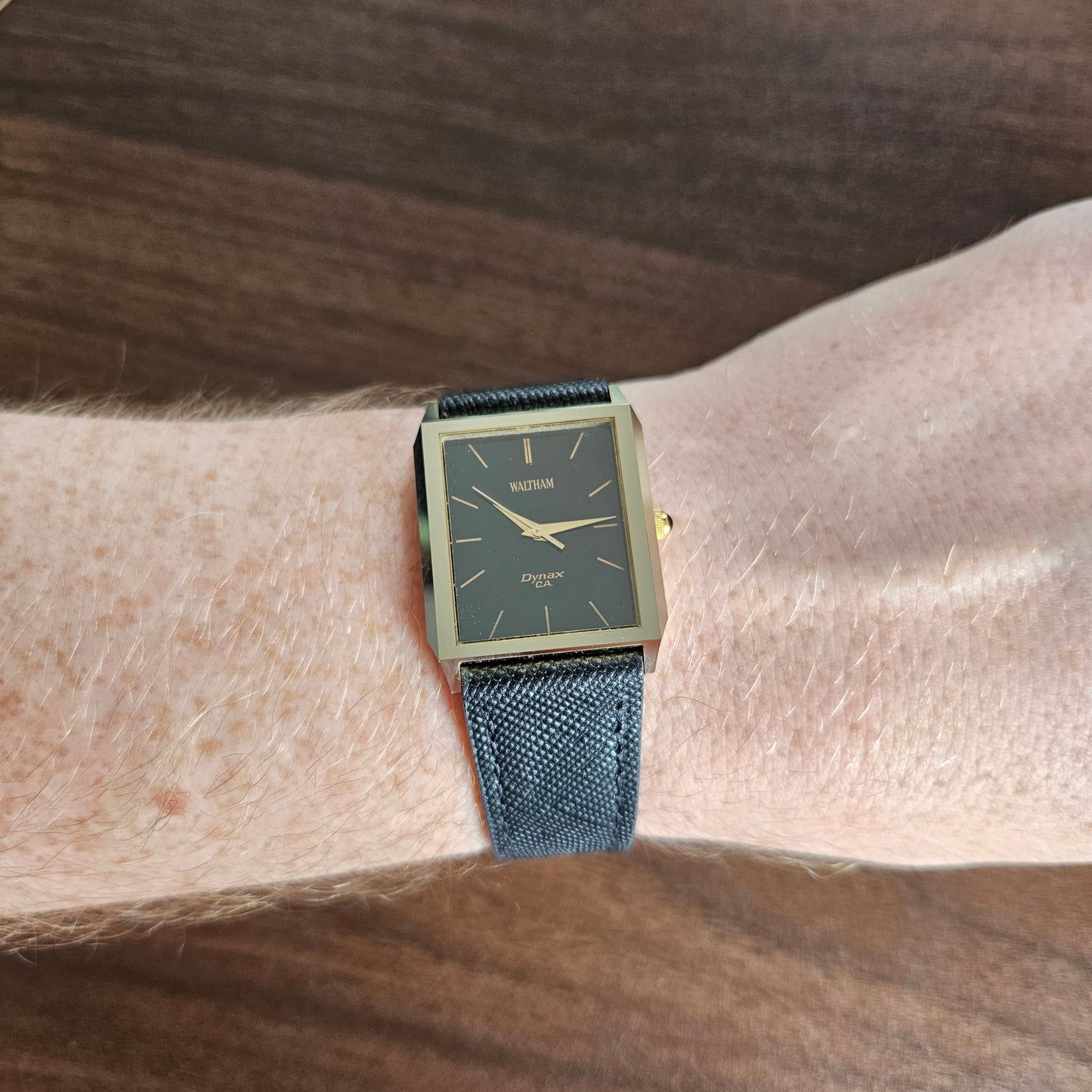 Vintage Waltham Dynax C.A. Ceramic Tank Style Dress Watch - Black Dial - 1980s