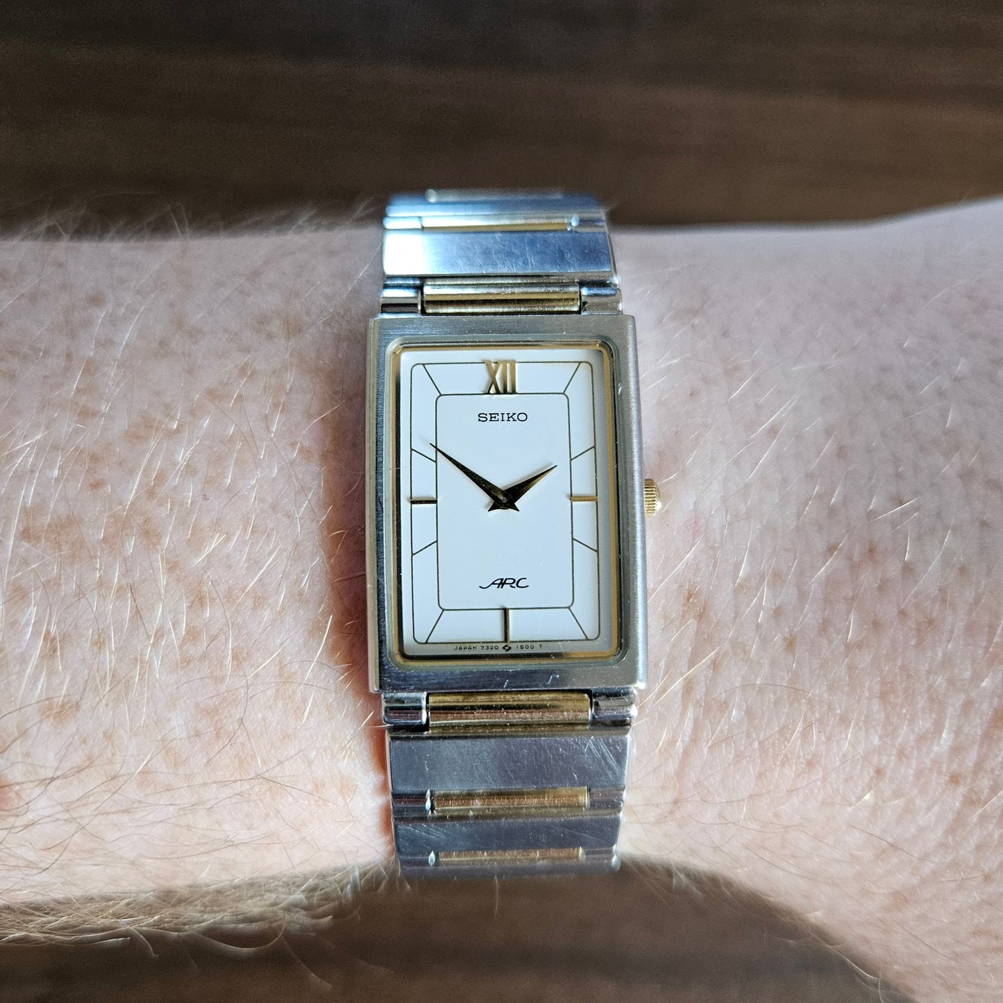 Vintage Seiko Arc Tank Mens Watch Rectangular - 7320-6360 - 1985