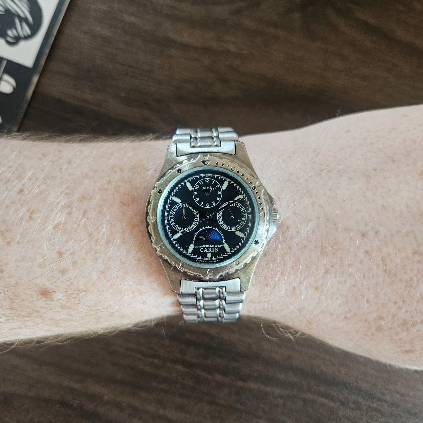 Vintage Seiko Alba CARIB Moonphase Triple Calendar Watch - V33F-6B20 - 1992