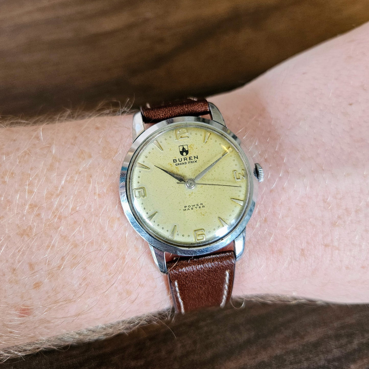 Vintage Buren Grand Prix Power Master - Manual Wind Watch Late 1960s - Patina