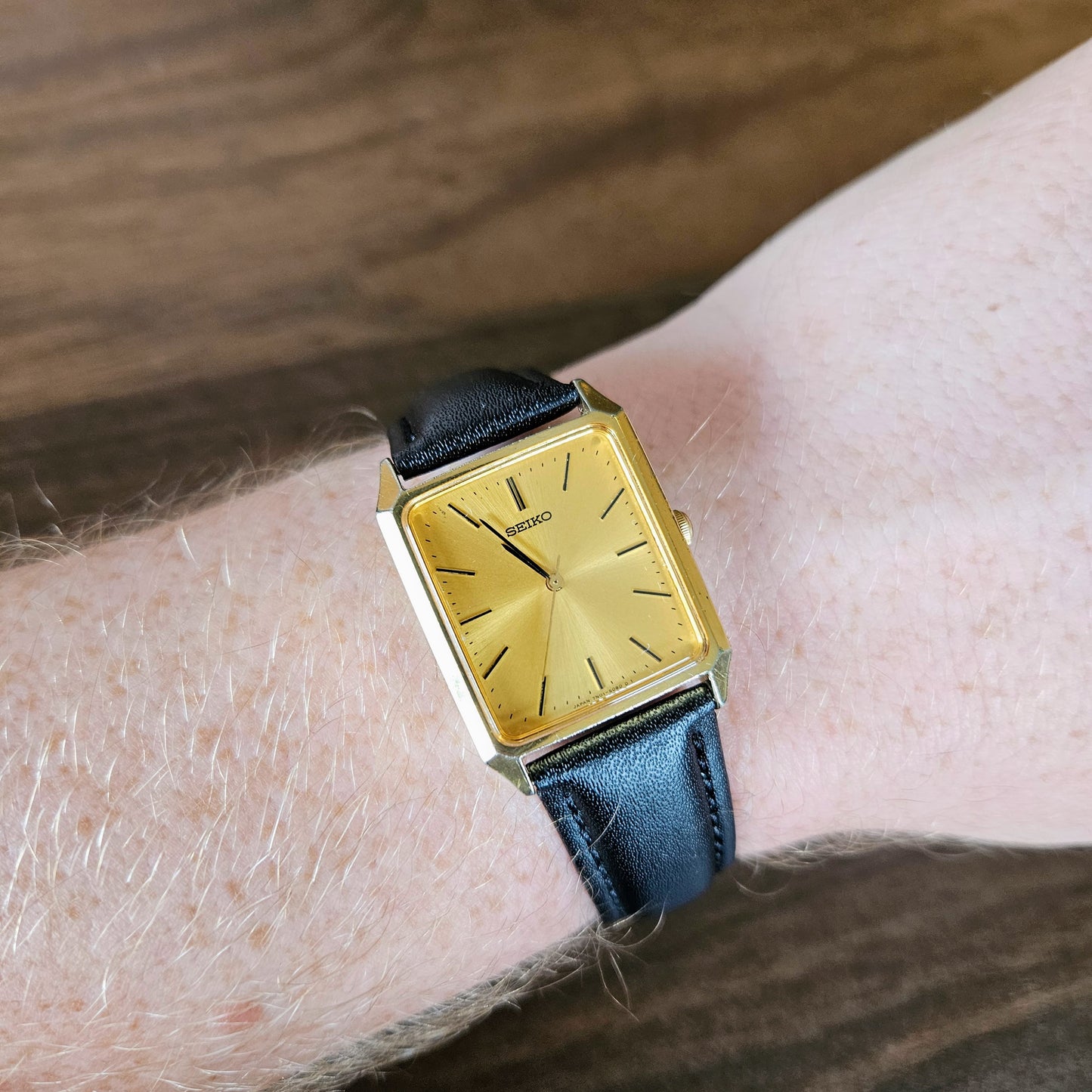 Retro Seiko Spirit JDM Tank Mens Gold Rectangular Dress Watch - 7N01-5060 - 2001