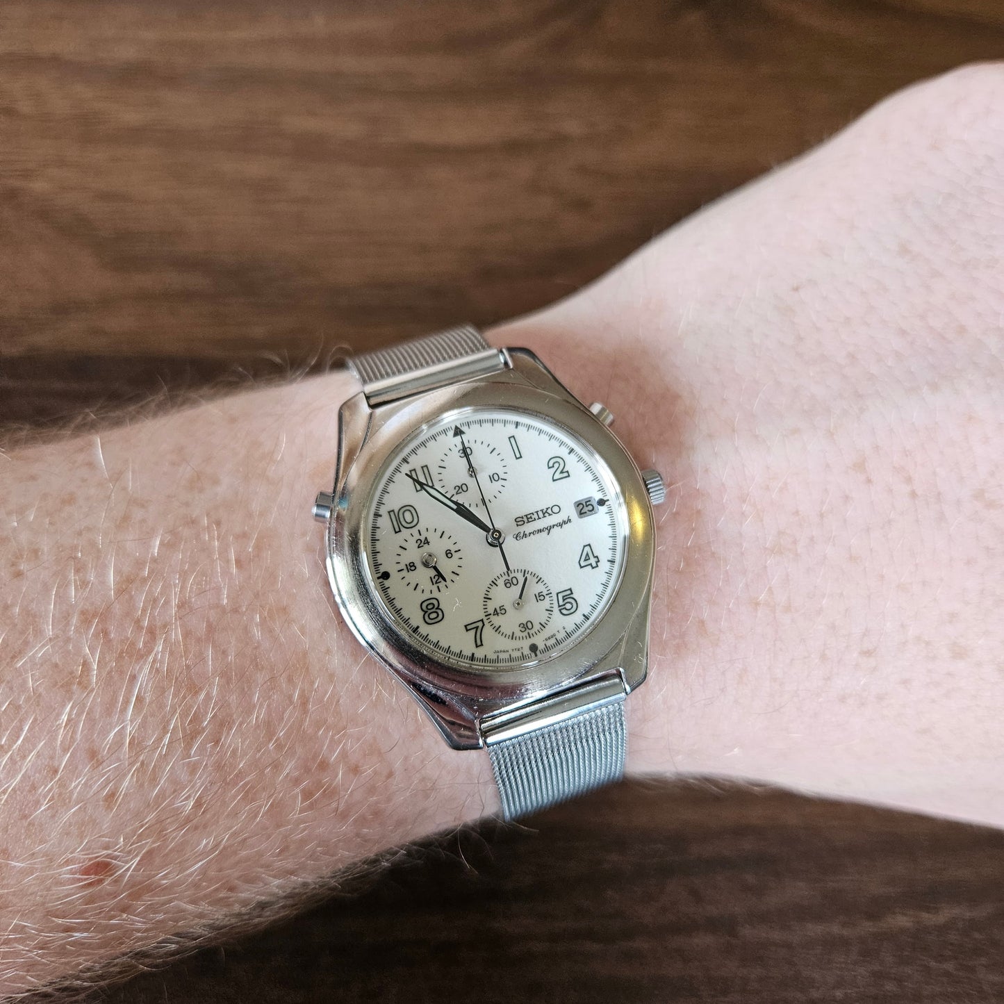 Rare JDM Seiko Chronograph White Full Lume Dial Mens Watch - 7T27-6A60 - 2004
