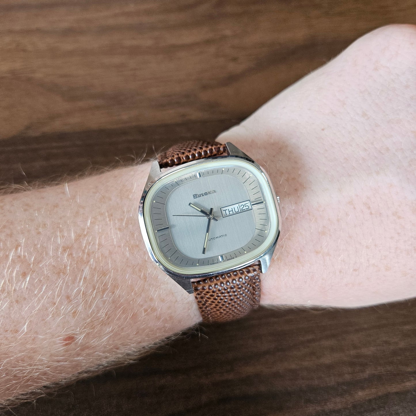 Bulova Automatic TV Dial Day-Date Mens Watch - Swiss Made