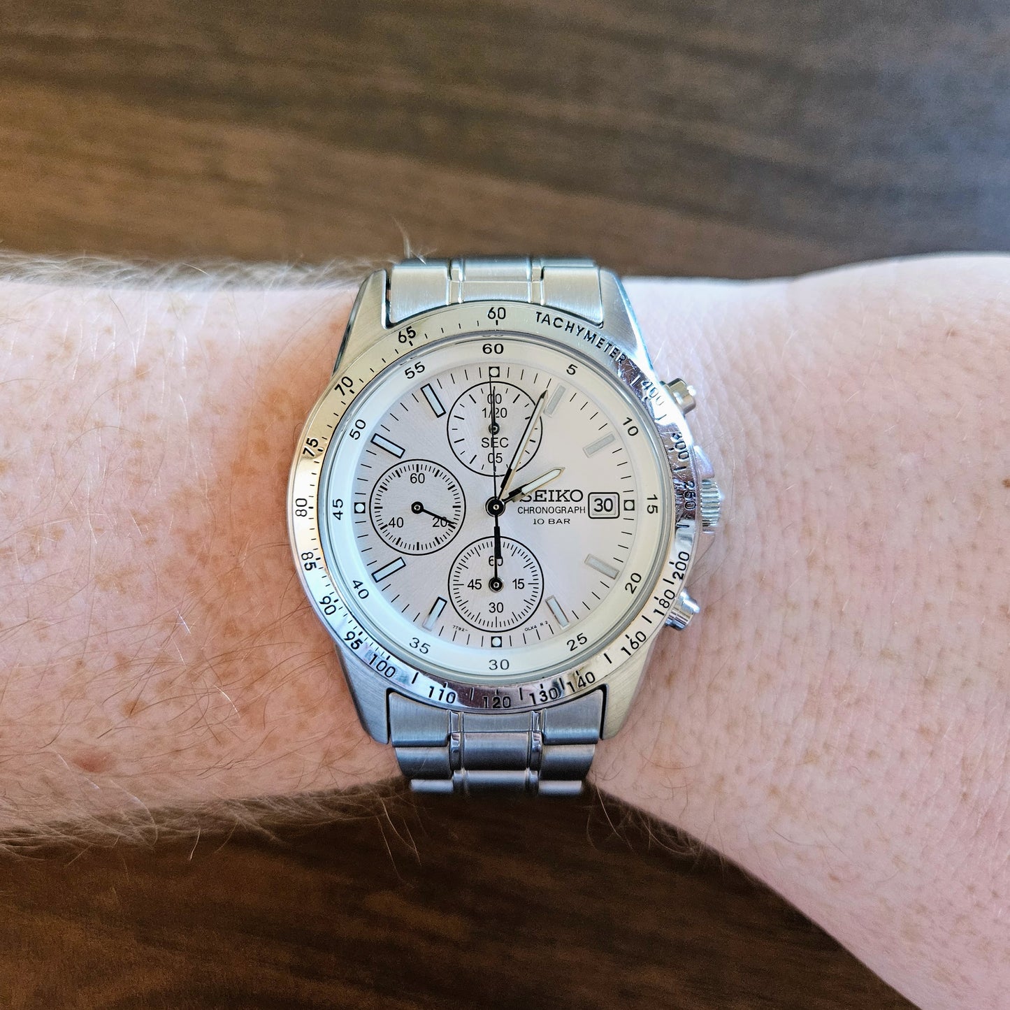 Neo-vintage Seiko Chronograph Mens Watch, White Dial - 7T92-0DW0, 2006