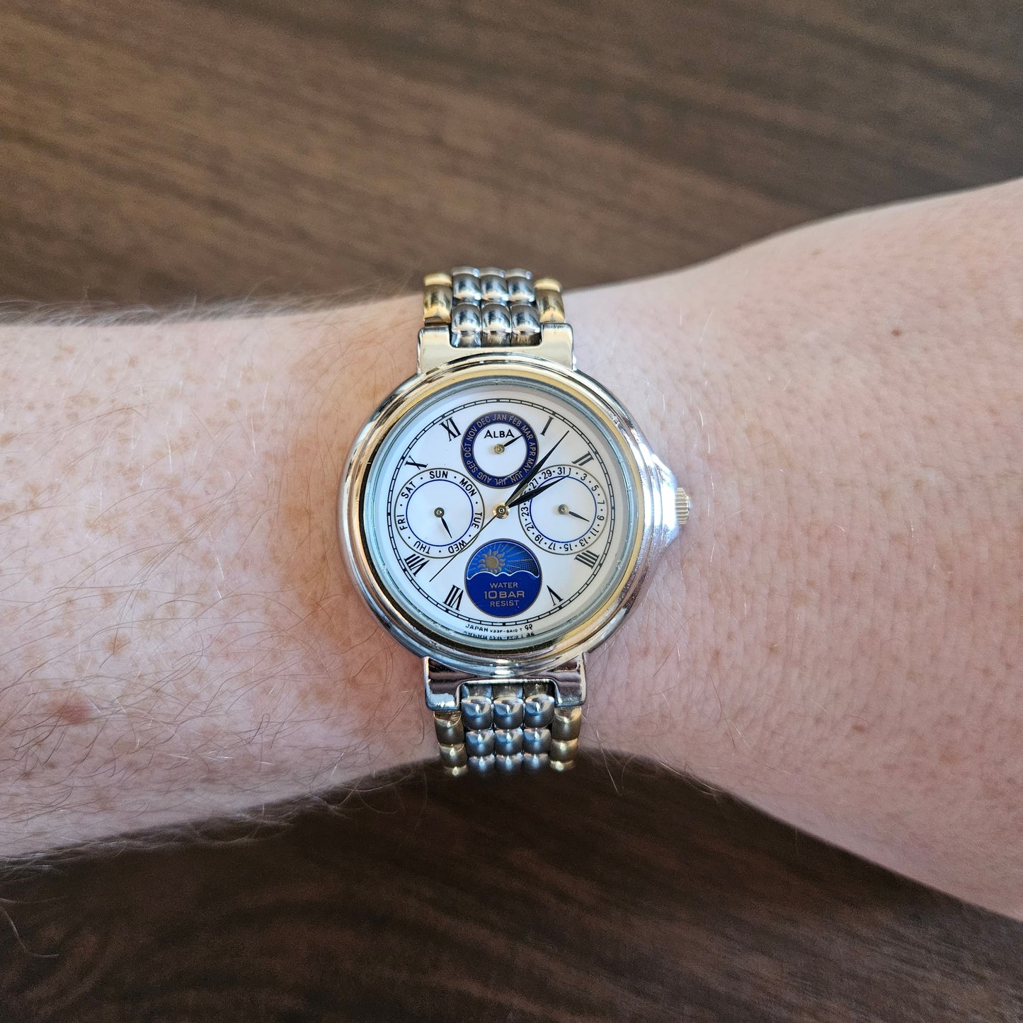 Neo-vintage Alba Two-Tone Mens Dress Watch, Day/Night Dial - V33F-6A9O