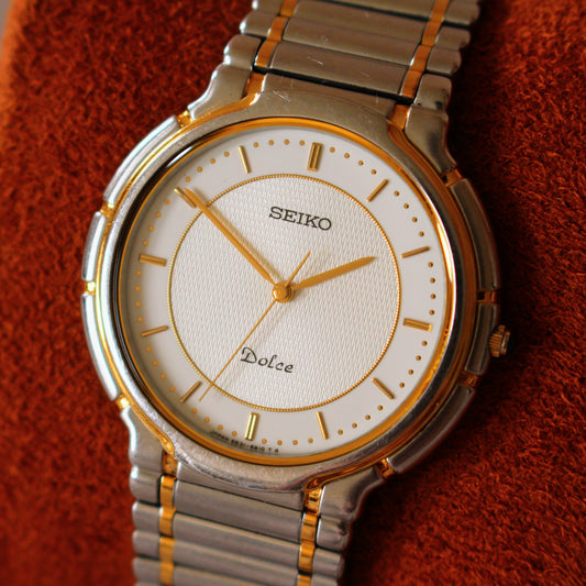 Vintage 90s Seiko Dolce Two Tone Dress Watch Thin 5.5mm - 1990 - 5E31-6B20