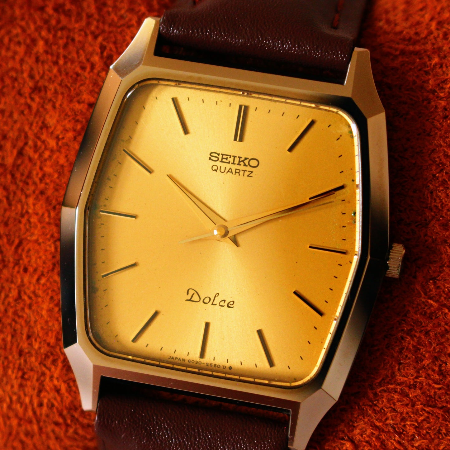 Vintage Seiko Dolce Gold Dial NSAG Hard Alloy Dress Watch - 6030-5480 - 1982