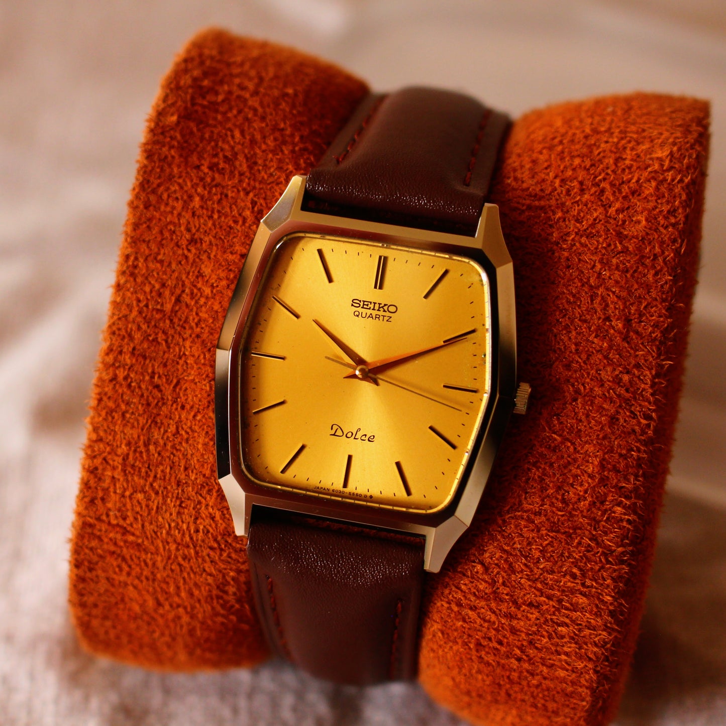 Vintage Seiko Dolce Gold Dial NSAG Hard Alloy Dress Watch - 6030-5480 - 1982