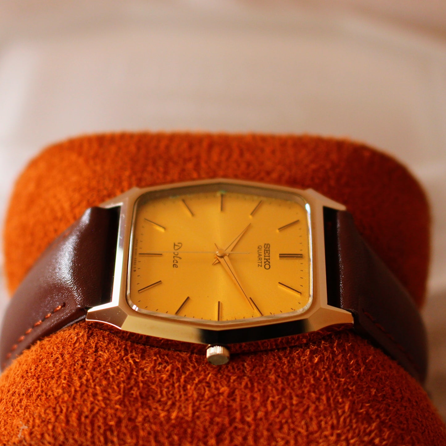 Vintage Seiko Dolce Gold Dial NSAG Hard Alloy Dress Watch - 6030-5480 - 1982