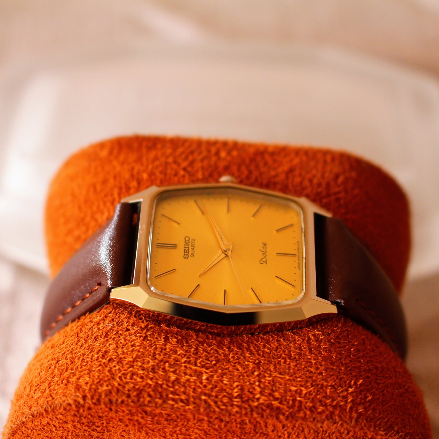 Vintage Seiko Dolce Gold Dial NSAG Hard Alloy Dress Watch - 6030-5480 - 1982