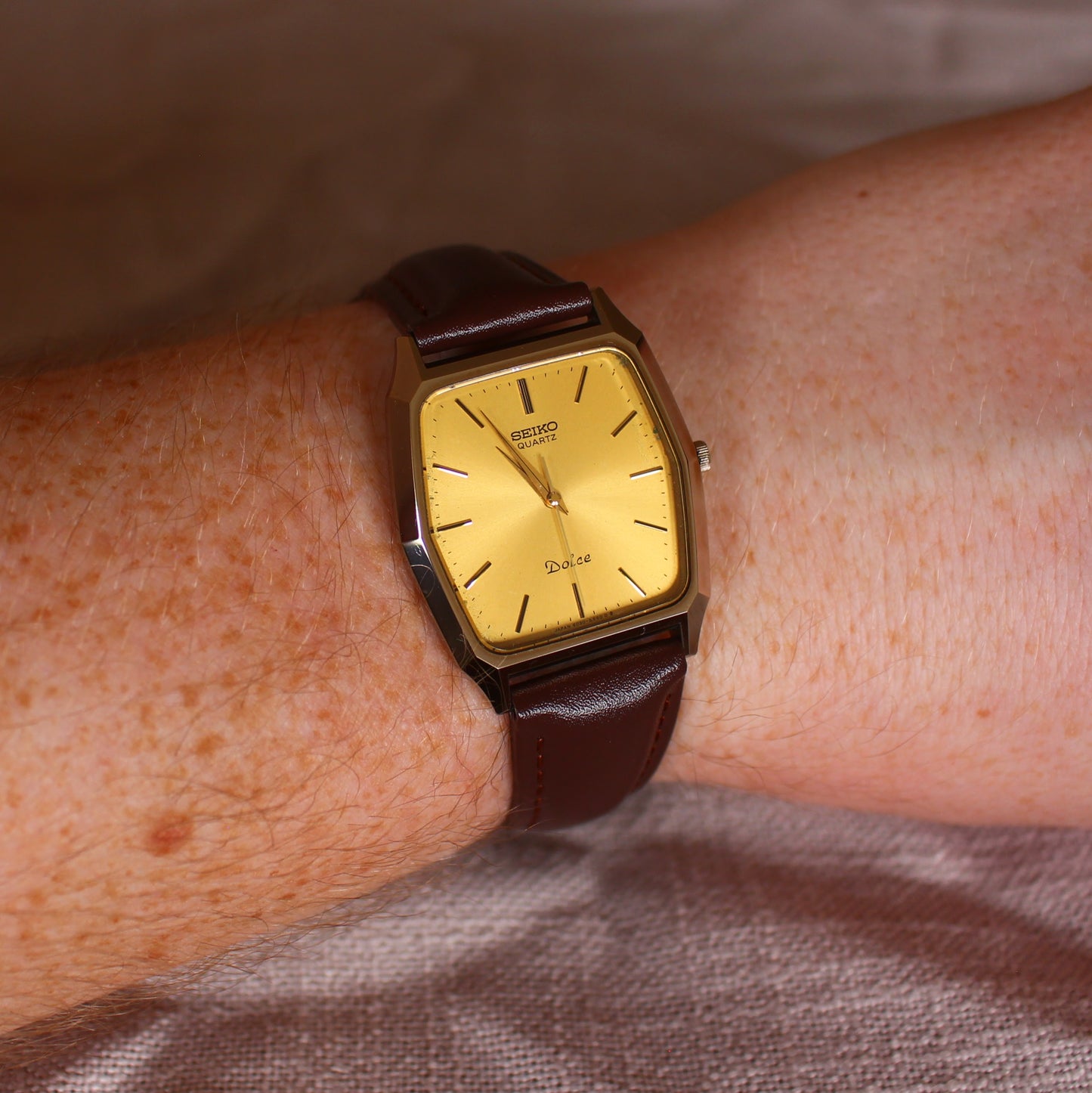 Vintage Seiko Dolce Gold Dial NSAG Hard Alloy Dress Watch - 6030-5480 - 1982