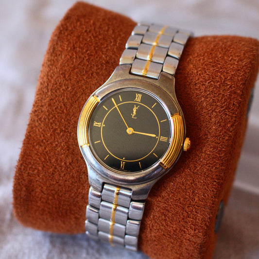 Neo-Vintage YSL Two Tone Black Roman Dial Quartz Womens Dress Watch - 1990s