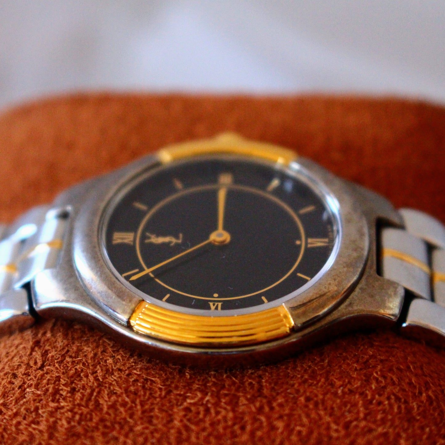 Neo-Vintage YSL Two Tone Black Roman Dial Quartz Womens Dress Watch - 1990s