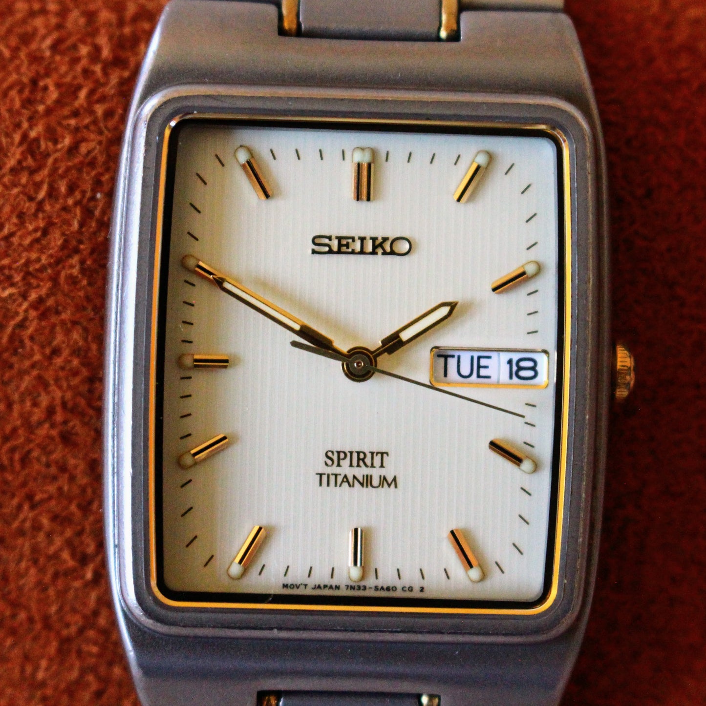 Vintage Seiko Spirit Titanium Watch - Patterned Dial Tank - 7N33-5A30 - 1996