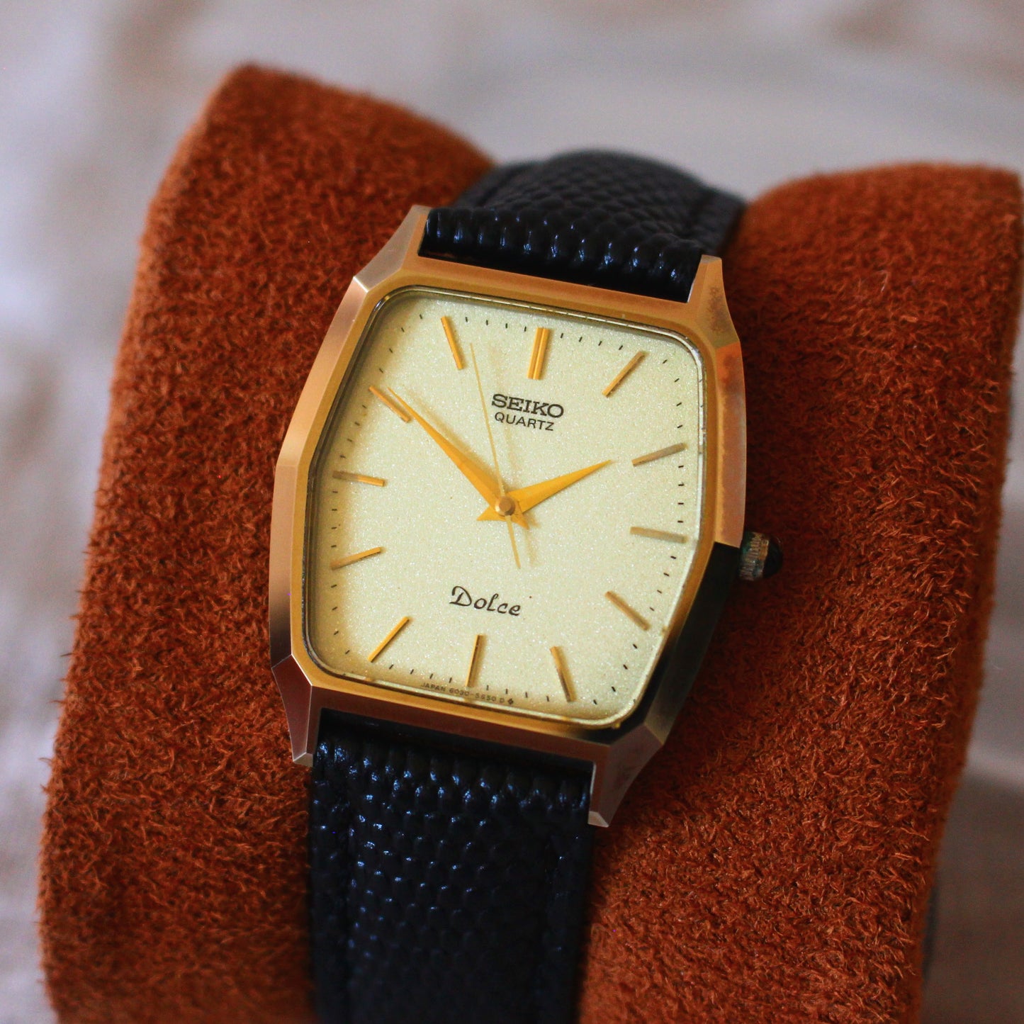 Vintage Seiko Dolce Gold Dial NSAG Hard Alloy Dress Watch - 6030-5480 - 1982