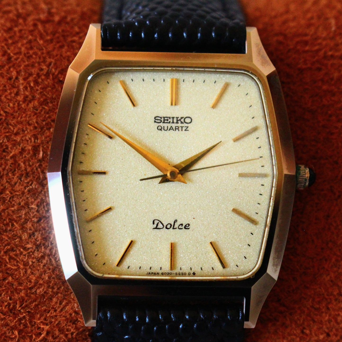 Vintage Seiko Dolce Gold Dial NSAG Hard Alloy Dress Watch - 6030-5480 - 1982