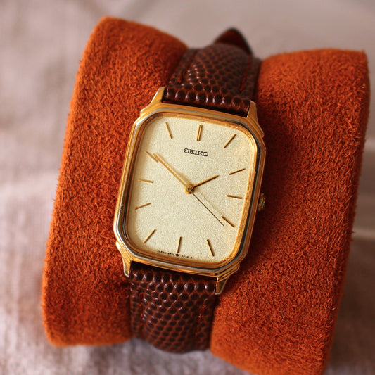 Neo-Vintage Seiko JDM Tank Gold Dress Watch Textured Dial - 1999 - 5P31-5D80